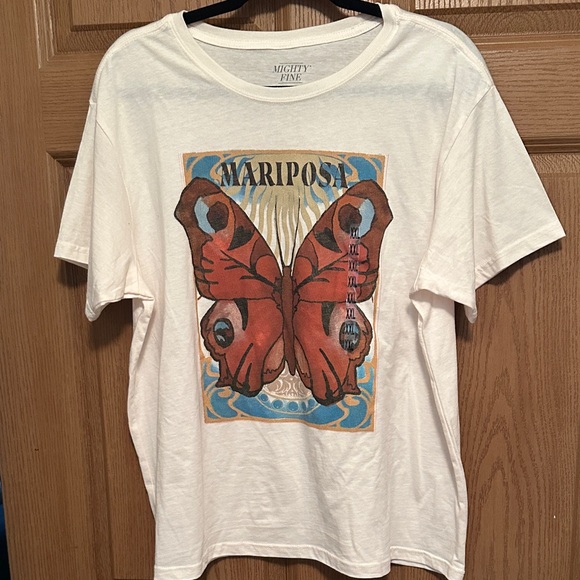 Mighty Fine White Tee with Red Butterfly Graphic - Picture 1 of 5
